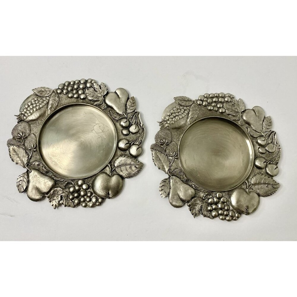 Williams Sonoma‎ Pewter Wine Coasters Made In Italy Lot Of 2 Fruit Leaf Design